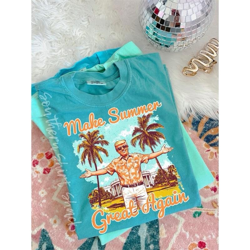 Tropical Trump Make Summer Great Again T shirt  | Seafoam comfort colors t shirt Hoodie Sweatshirt | PrintMintTees.com