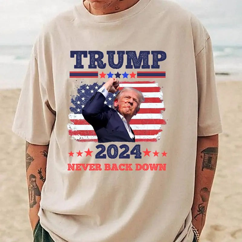 Trum 2024 Never Back Down T shirt, Sweatshirt, Hoodie Unisex | PrintMintTees.com