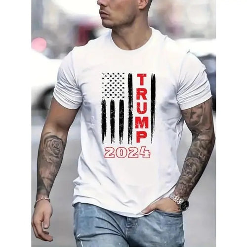 "Trump 2024" graphic print men's crew neck short sleeve cotton T-shirt, casual summer T-shirt for daily wear and vacation...