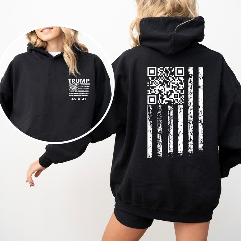 Trump 4547 Dancing Code Hoodie, Funny QR Flag Troll Shirt, YMCA Meme Hoodie, 45-47 Trump Flag QR Code, Political...