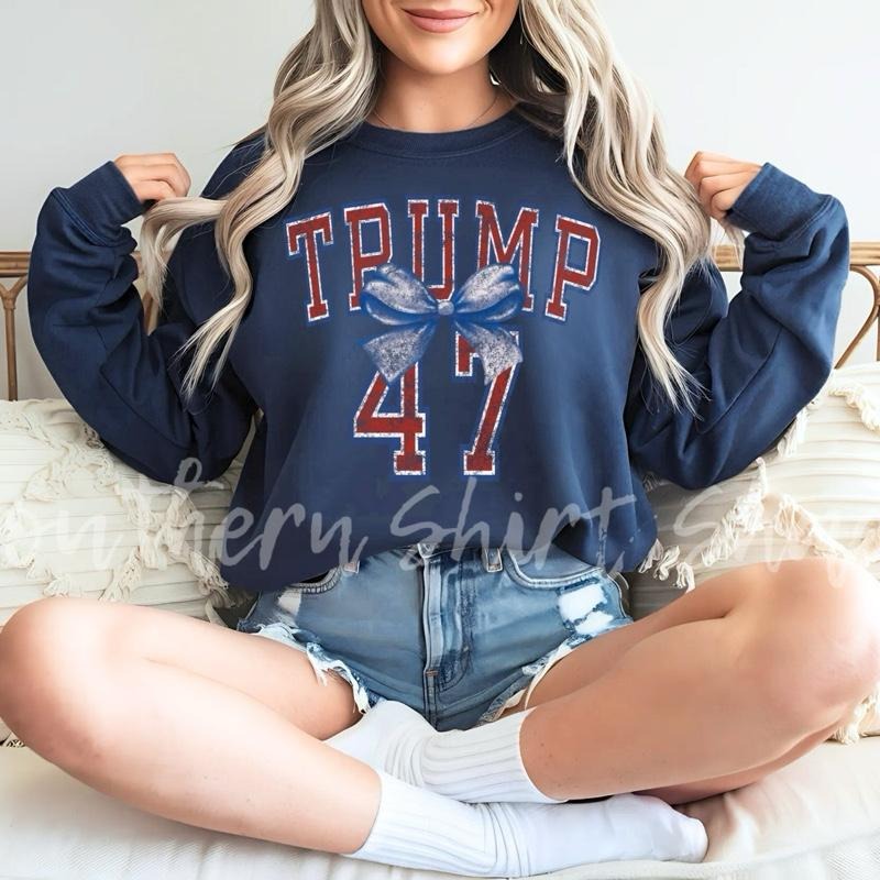 Trump 47 Bow Sweatshirt | Navy Sweatshirt Shirt Hoodie | PrintMintTees.com