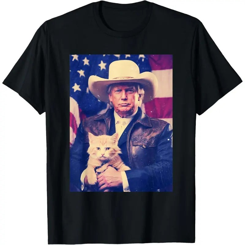 Trump Cat Shirt Funny Cowboy Donald Trump 2024 American Flag T-Shirt made in usa Hoodie Sweatshirt | PrintMintTees.com