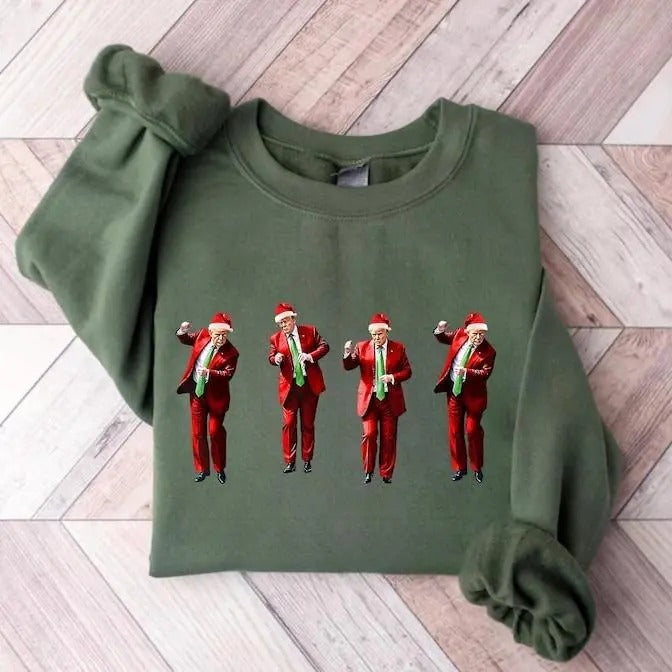 Trump Dance Christmas Sweatshirt, Christmas Santa Trump Shirt Hoodie, Humorous Trump Christmas Sweatshirt, Christmas Gift...