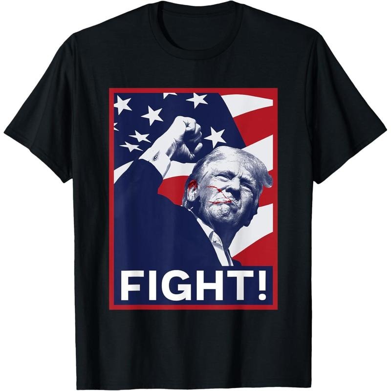 Trump Fight! Fist Pump US Flag Poster 2024 T-Shirt Hoodie Sweatshirt | PrintMintTees.com