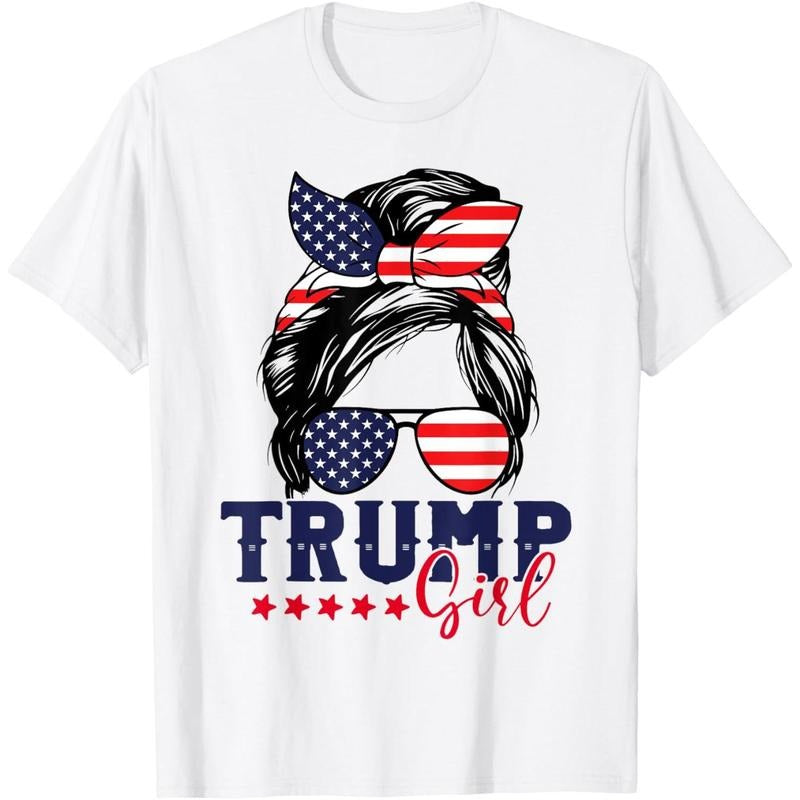 Trump Girl Messy Bun Trump 2024 Election American Flag T-Shirt made in usa Hoodie Sweatshirt | PrintMintTees.com