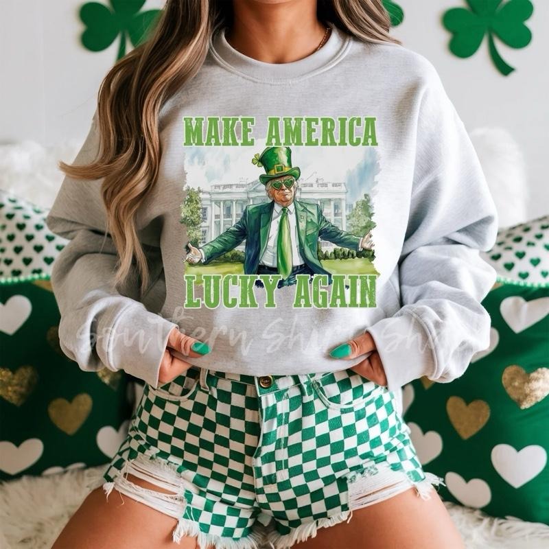 Trump Make America Lucky Again Sweatshirt | Ash Gray Shirt Hoodie | PrintMintTees.com