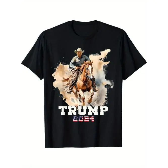 Trump Riding American Flag Denim T-Shirt Made in USA Hoodie Sweatshirt | PrintMintTees.com