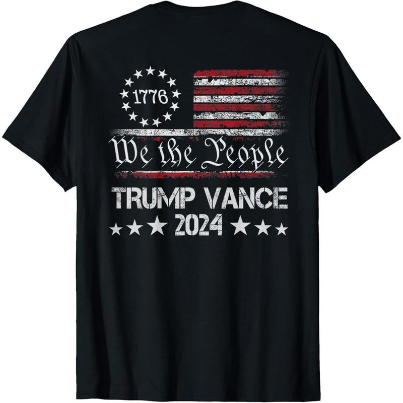Trump Vance 2024 Retro Stripe Trump JD Vance (On Back) T-Shirt made in usa Hoodie Sweatshirt | PrintMintTees.com
