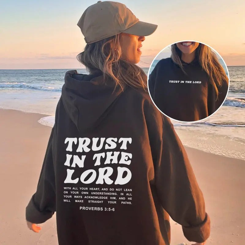 Trust In The Lord Hoodie, Bible Verse Christian Hoodie, Christianity Religious Sweatshirt Gift Cotton Tops Shirt