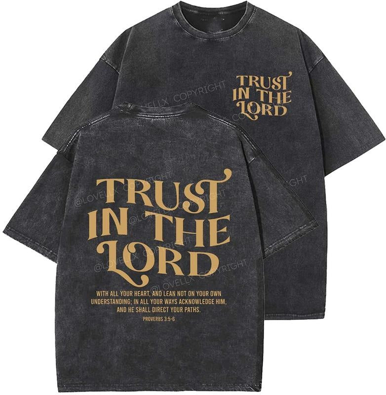 Trust In The Lord Unisex Washed T-Shirt, Christian t shirts, Vintage 90s Graphic Tee, Gift Top Womenswear Cotton Mineral...