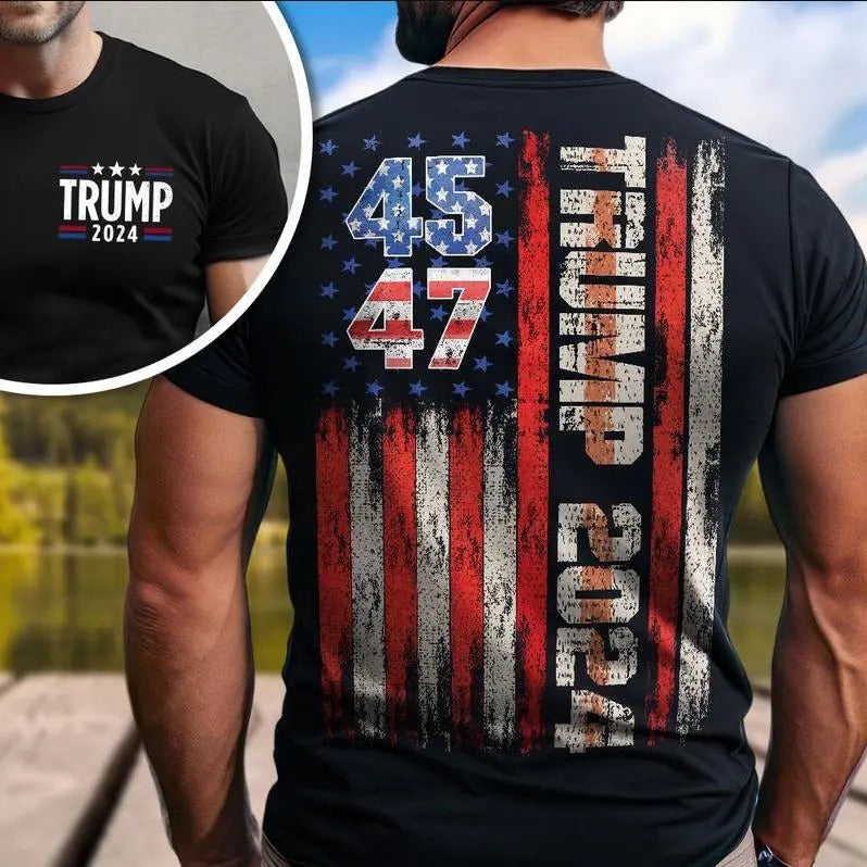 Truum 2024 Flag America Unisex T-Shirt, Team Truum, Take America Back - Classic Cotton Short Sleeve Top for Men