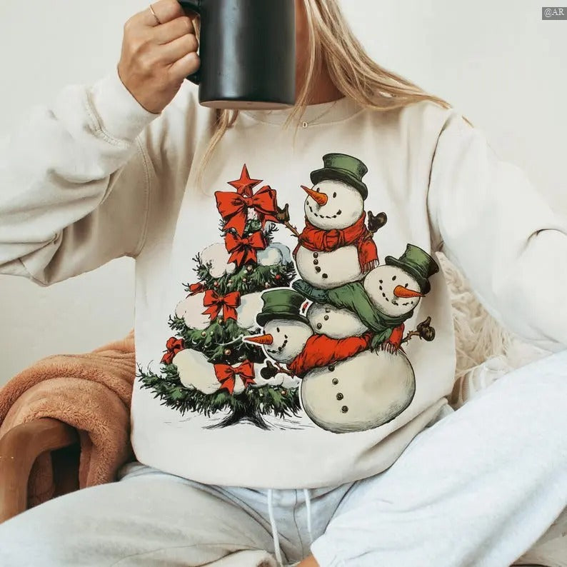 Cute Christmas Snowman Sweatshirt/Hoodie/Tshirt, Funny Christmas Snowman, Let it Snow, Retro Crewneck, Gift For Lovers,...