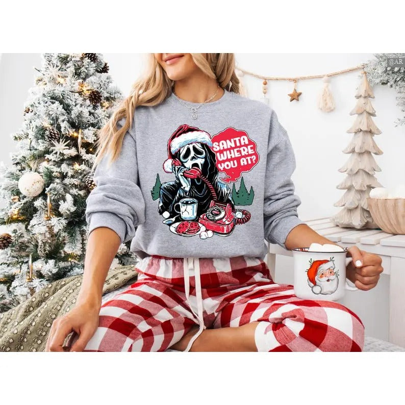 Santa Where Are You Christmas Sweatshirt/Hoodie/Tshirt, Gothic Christmas T-Shirt, Horror Movie Xmas Sweatshirt, Retro...