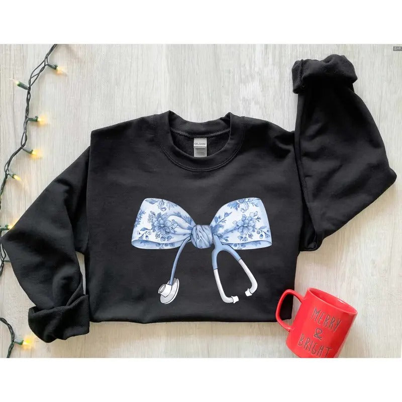 Nurse Coquette Toile bow Sweatshirt/Hoodie/Tshirt, Retro Nurse Shirts, Retro Crewneck, Gift For Lovers, Cotton, Trendy...