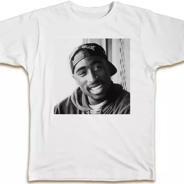 Tup@c Smiling T-Shirt, Cool Designer Retro 2pac Hip Hop Present Mens Birthday Tshirt Hoodie Sweatshirt | PrintMintTees.com