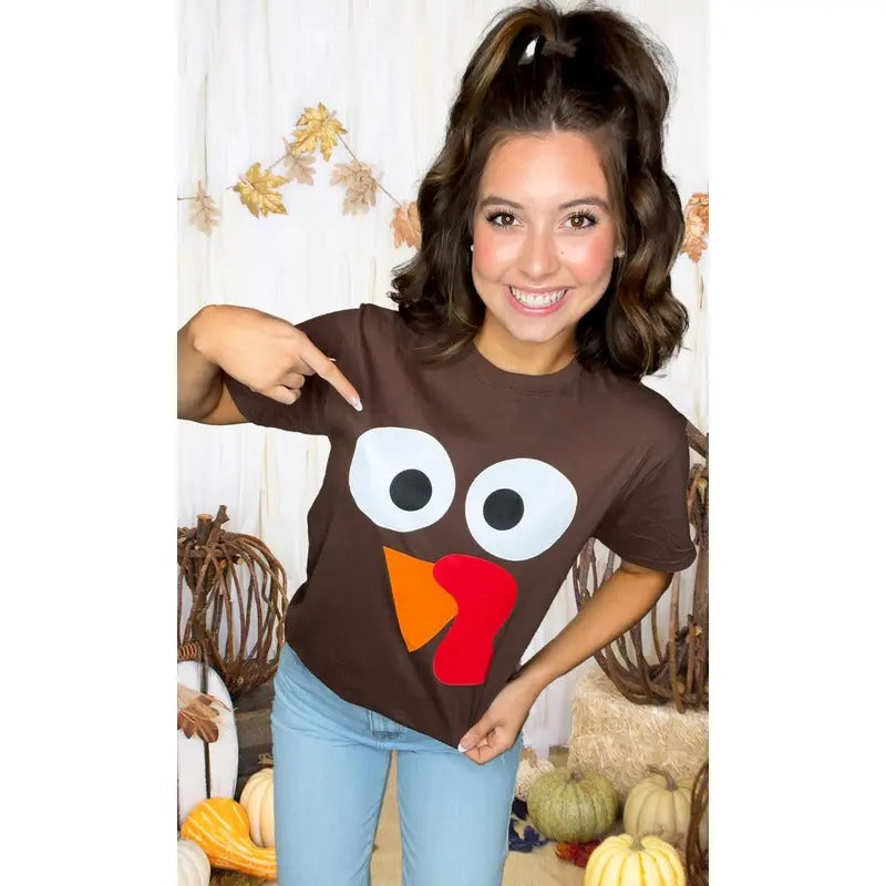 Turkey Face Thanksgiving Chocolate Brown T-Shirt Hoodie Sweatshirt | PrintMintTees.com