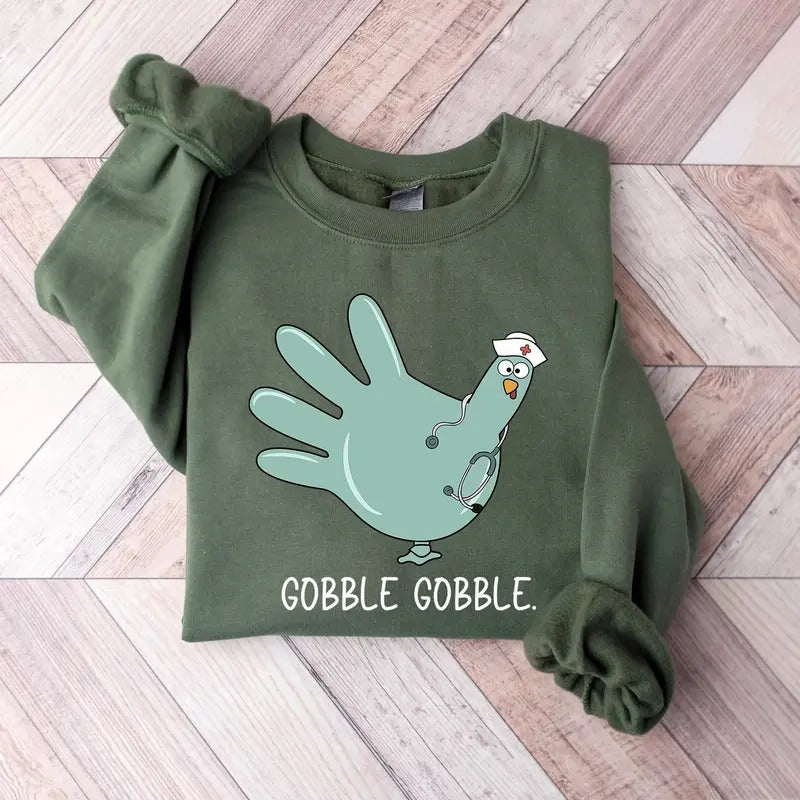 Turkey Glove Nurse Thanksgiving Sweatshirt, Gobble Gobble Nurse Turkey Sweater, Fall Thanksgiving Nurse Shirt, Funny...