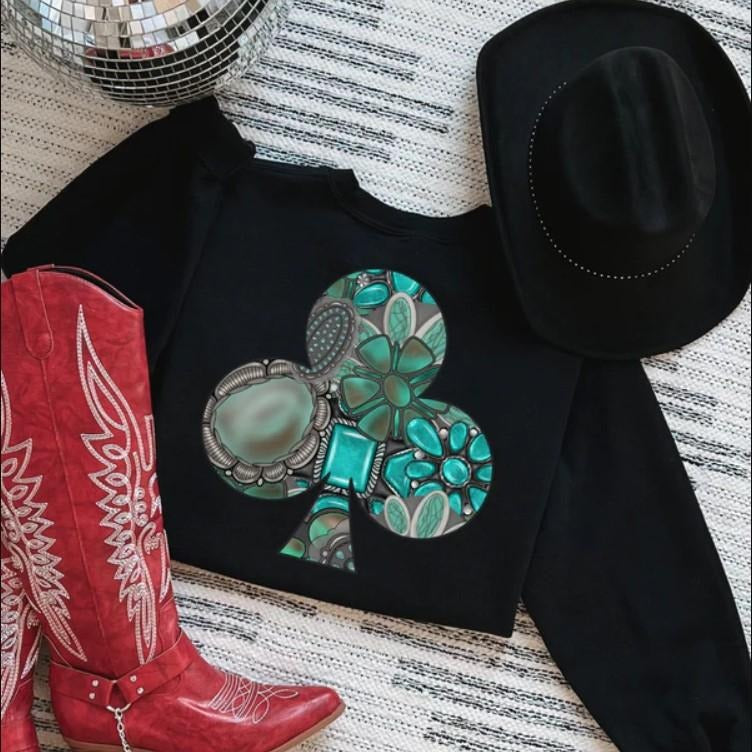 Turquoise Club Crewneck sweatshirt, graphic tees women, western outfits women, western tops clothing, rodeo cowgirl...