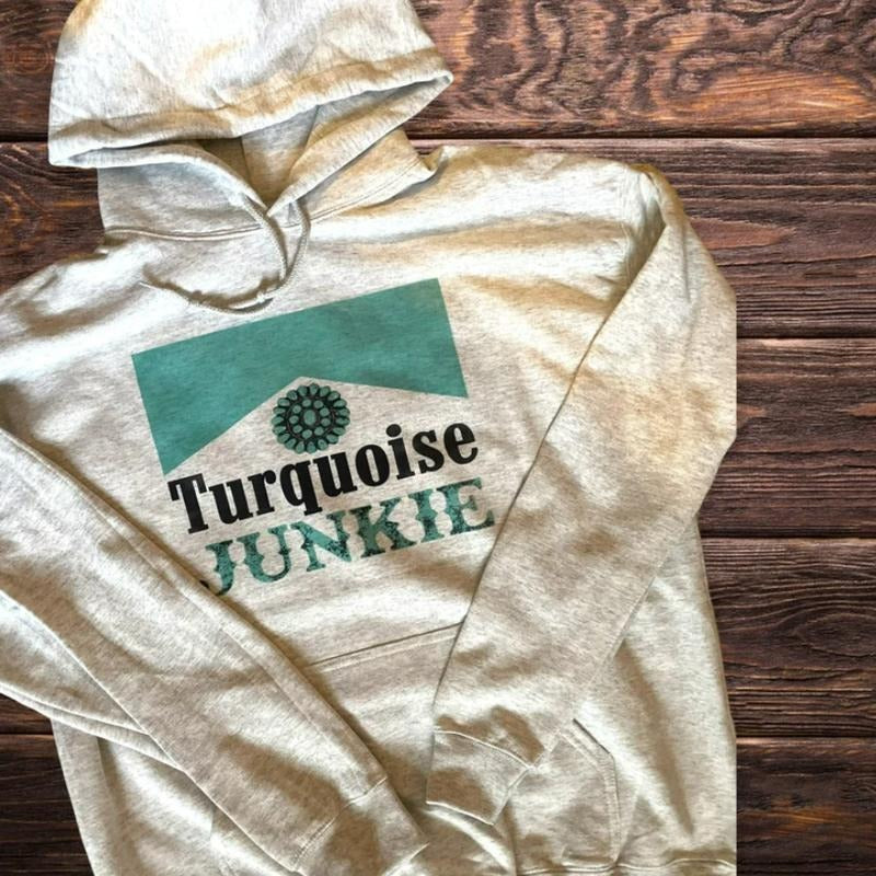 Turquoise junkie hoodie western, graphic tees women, western outfits women, western tops clothing, rodeo cowgirl outfits...