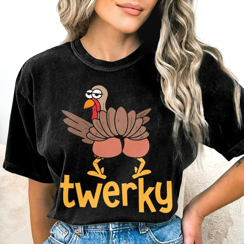 Twerky Turkey Butt Shirt, Funny Thanksgiving Twerk Dance Pun Gift T-Shirt, Funny Turkey Shirt, Funny Thanksgiving Shirt...