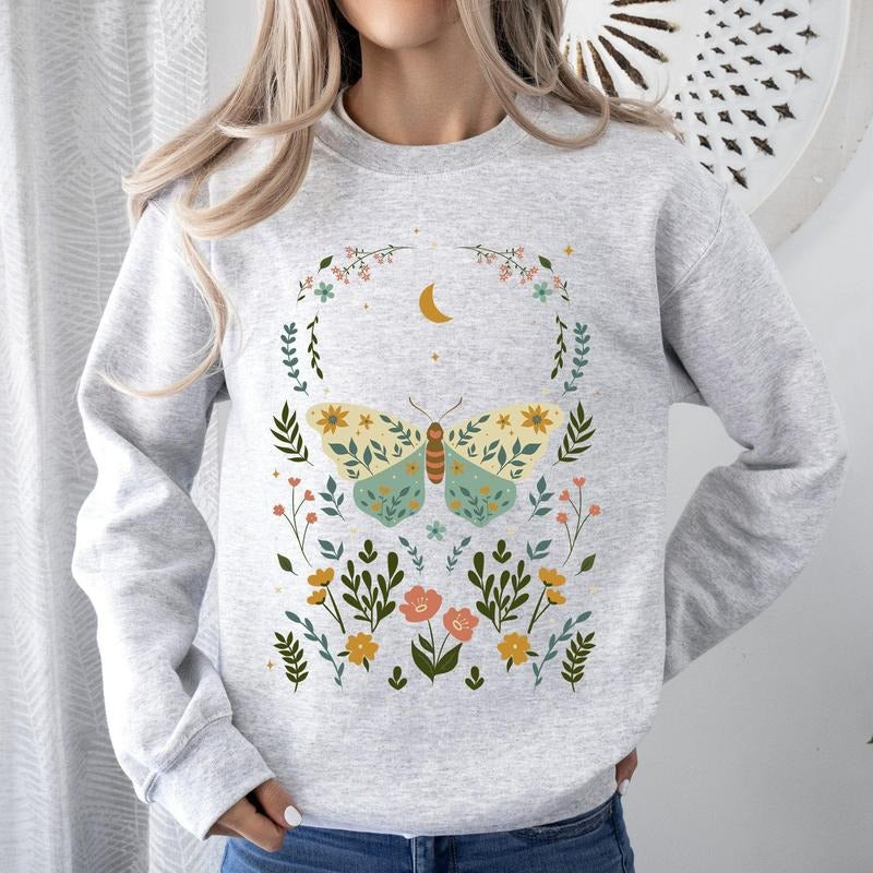 Twilight Flora and Fauna, Moon, Moth, and Flower Sweatshirt Shirt Hoodie | PrintMintTees.com