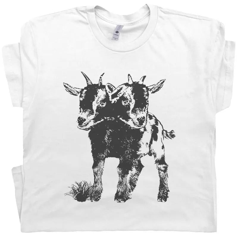 Two Headed Goat Shirt - Cute Goat Graphic T-Shirt Casual Menswear Hoodie Sweatshirt | PrintMintTees.com