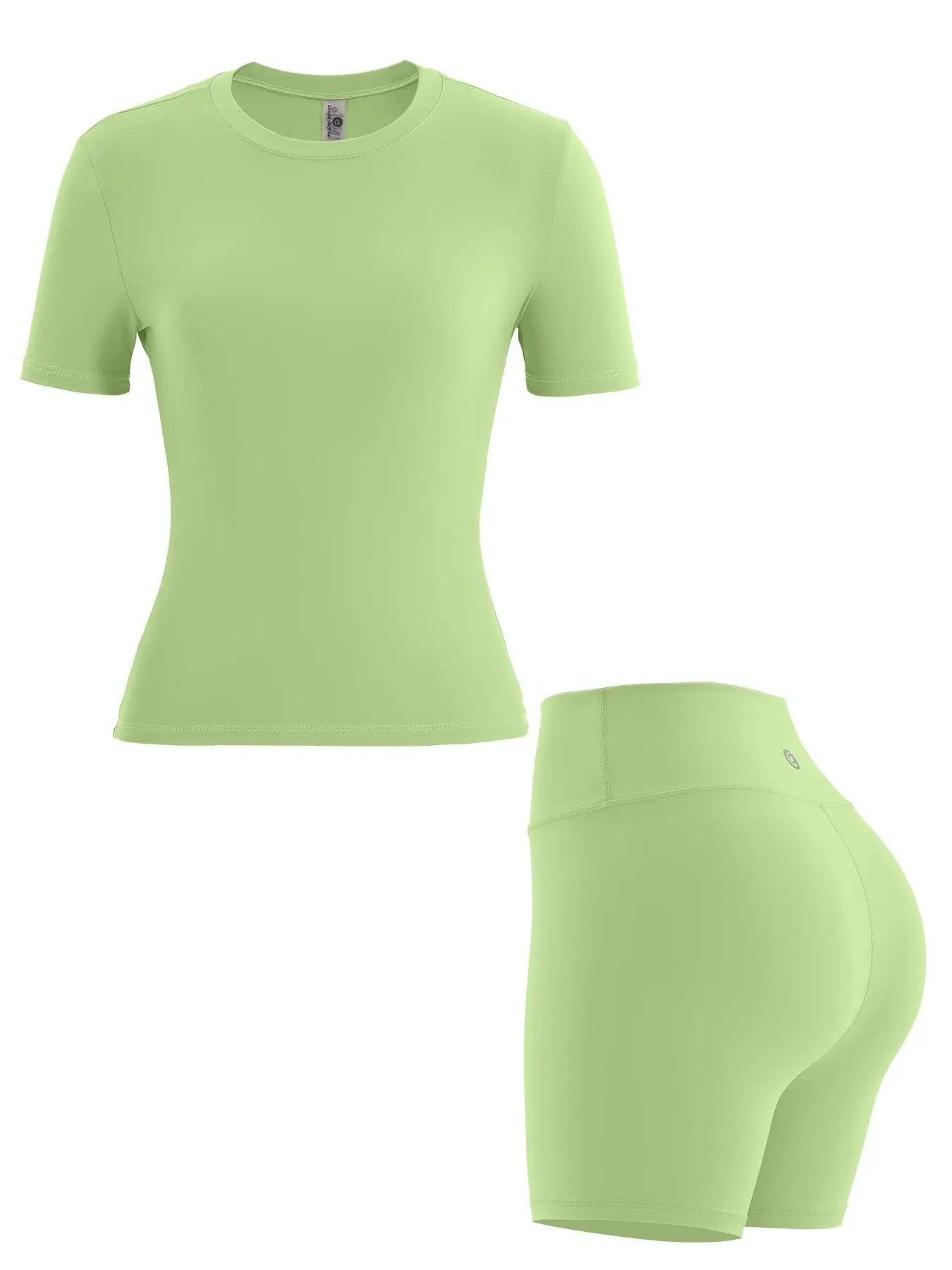 Two-piece Set Women's Solid Short Sleeve Tee & High Waist Shorts Tracksuit Set, Breathable Tight-fitting Crew Neck...