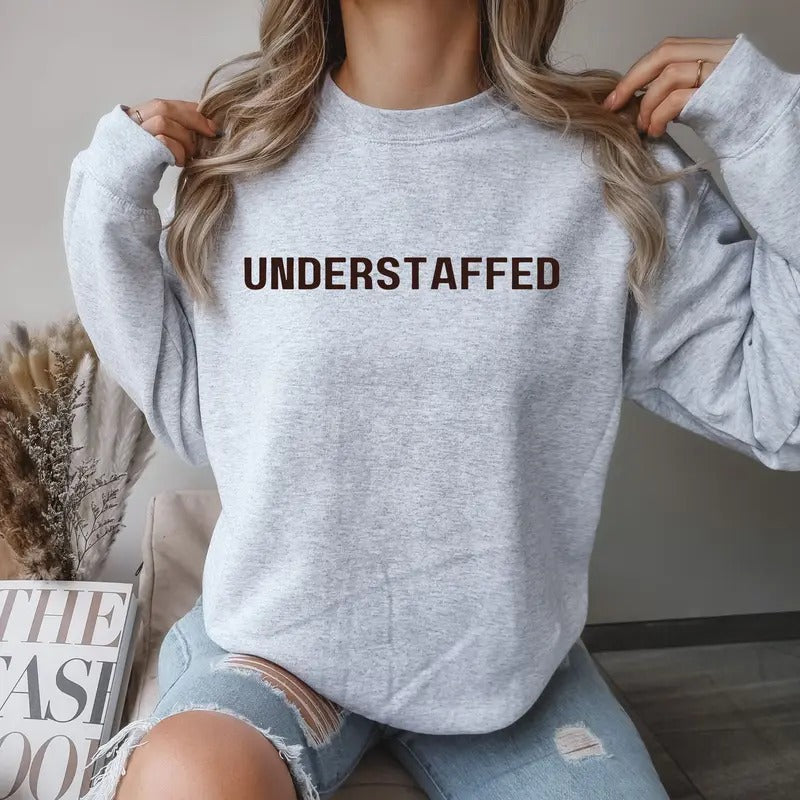 UNDERSTAFFED  Crewneck Sweatshirt Comfortable Pullover Casual Womenswear Day Hoodie Soft Print Skirts Style Shirt