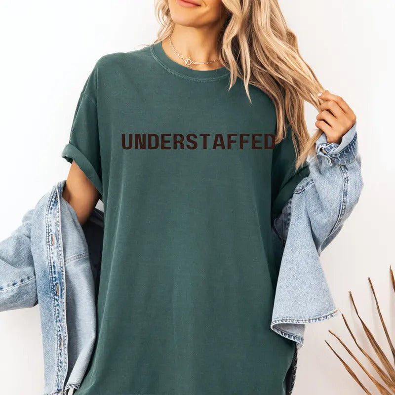 UNDERSTAFFED Custom Colors Tee Shirt Casual Comfort Cotton Top for Women Breathable Soft Everyday Wear Medium Length...