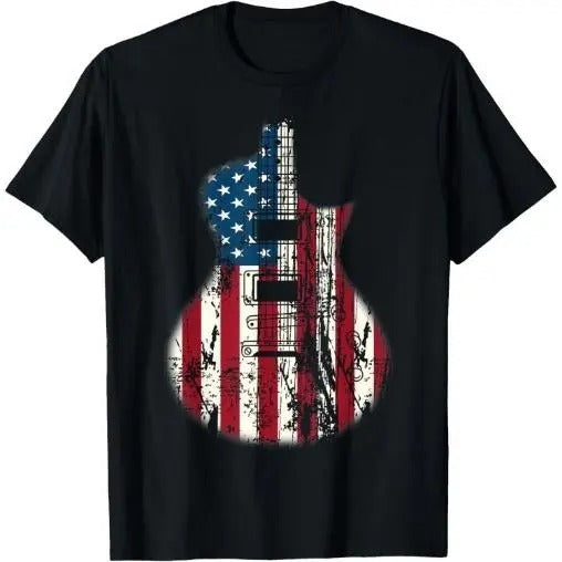 US American Flag Guitar Musician Distressed Guitars Vintage T-Shirt Made in USA Hoodie Sweatshirt | PrintMintTees.com
