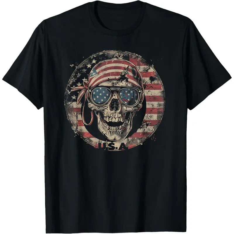 USA American Flag Skull Skeleton Vintage - 4th of July T-Shirt made in usa Hoodie Sweatshirt | PrintMintTees.com