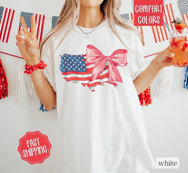 USA Bow Shirt Comfort Colors America Bow Shirt July 4th Memorial Day Shirt USA Shirt Election Shirt Patriotic Bow Shirtstyle{N002}2 T-Shirts, Hoodie, Sweatshirt