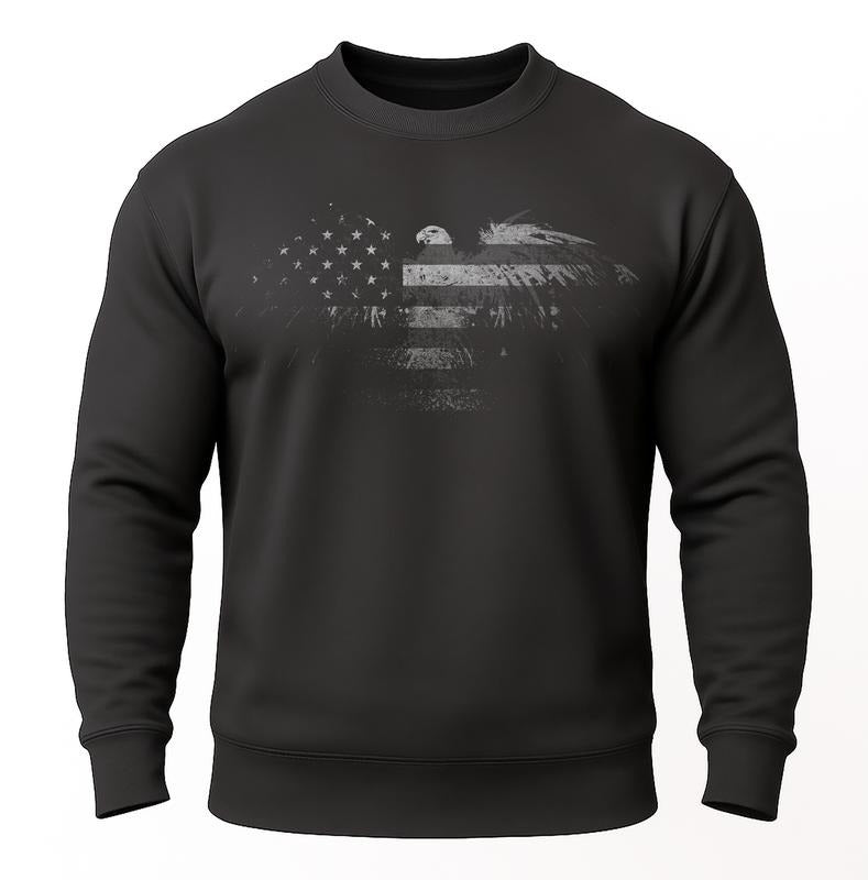 USA Eagle Sweatshirt Distressed American Flag Bald Eagle Design Patriotic Unisex Crewneck Soft Warm Mid Weight Fleece...