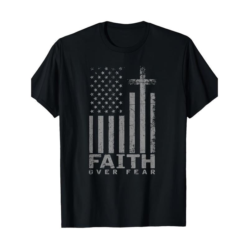 USA Flag Patriotic American Gift Faith Over Fear Prayer T-ShirtHalloween Christmas Theme T-shirt made in usa Hoodie...