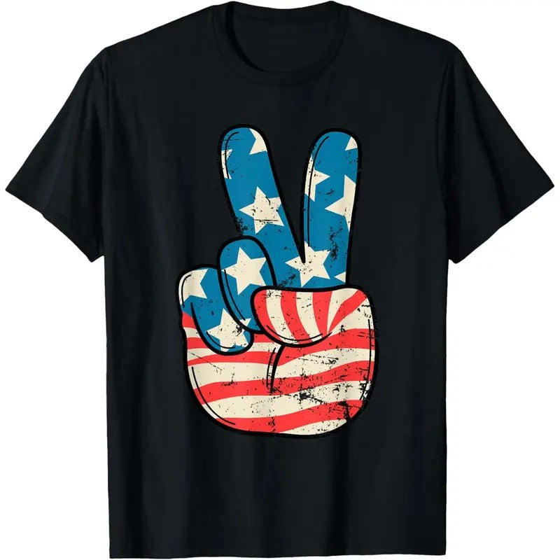 USA Flag Peace Sign Hand 4th of July Patriotic Men Boys T-Shirt made in usa Hoodie Sweatshirt | PrintMintTees.com
