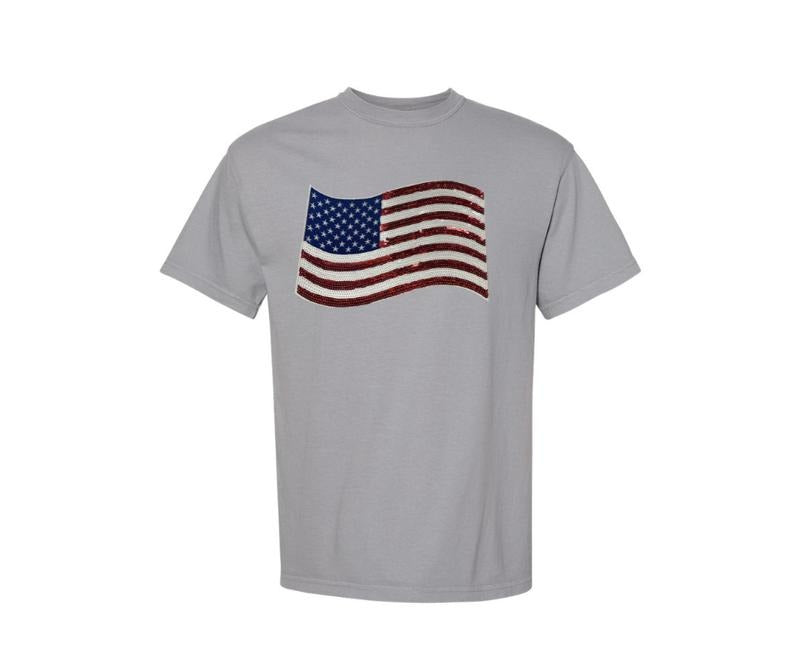 USA Flag Sequin Patch Comfort Colors T-Shirts, Hoodie, Sweatshirt