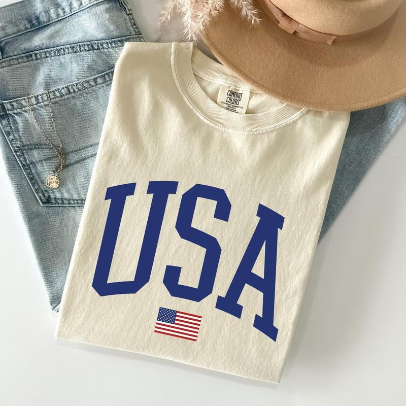 USA Flag America Patriotic Blue 4th July Crew Neck Shirt Hoodie Sweatshirt