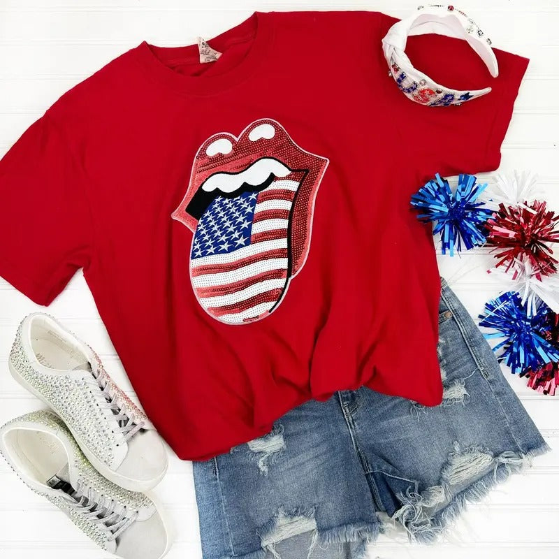 USA Sequin Lips Comfort Colors T-Shirt Hoodie, Sweatshirt | PrintMintTees.com