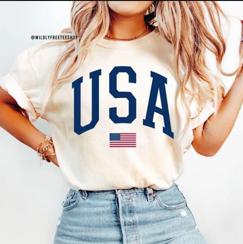 USA Shirt, Womens 4th of July Shirt, Memorial Day Shirts, American Flag Shỉt Hoodie Sweatshirt | PrintMintTees.com