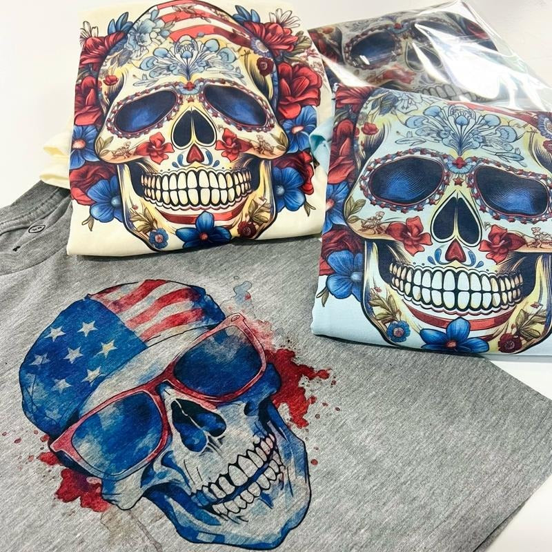 USA Skull Patriotic Flag Skulls 4th July Skeleton Stars Stripes Skull Tops Floral Skeleton Sunglasses Skull Shirt Hoodie Sweatshirt