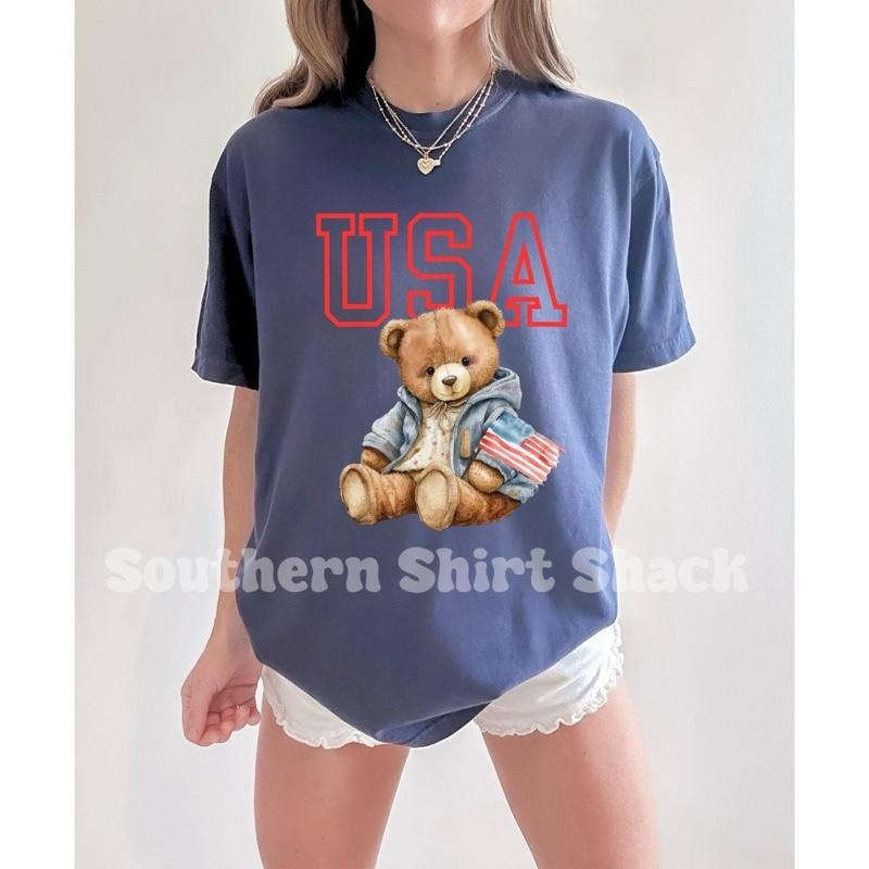 USA Teddy Bear t shirt  | Denim comfort colors t shirt | 4th of July T shirt Hoodie Sweatshirt | PrintMintTees.com