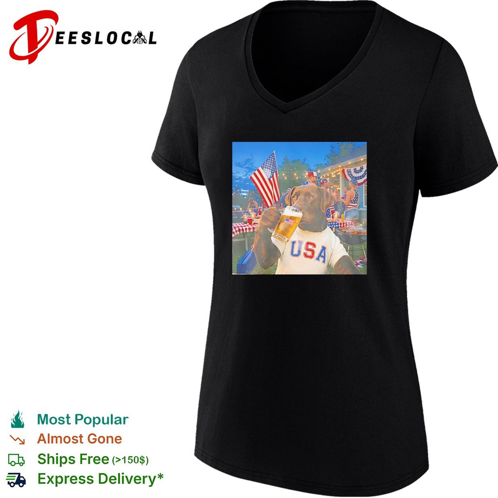 USA dog drinking beer fourth of July party shirt