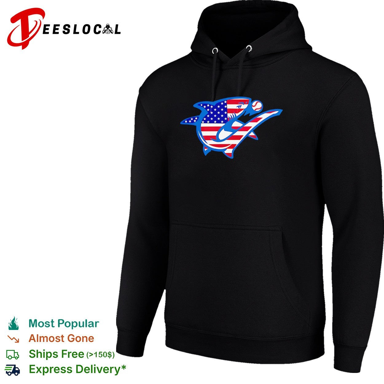 USA flag shark with baseball sports logo American animal shirt
