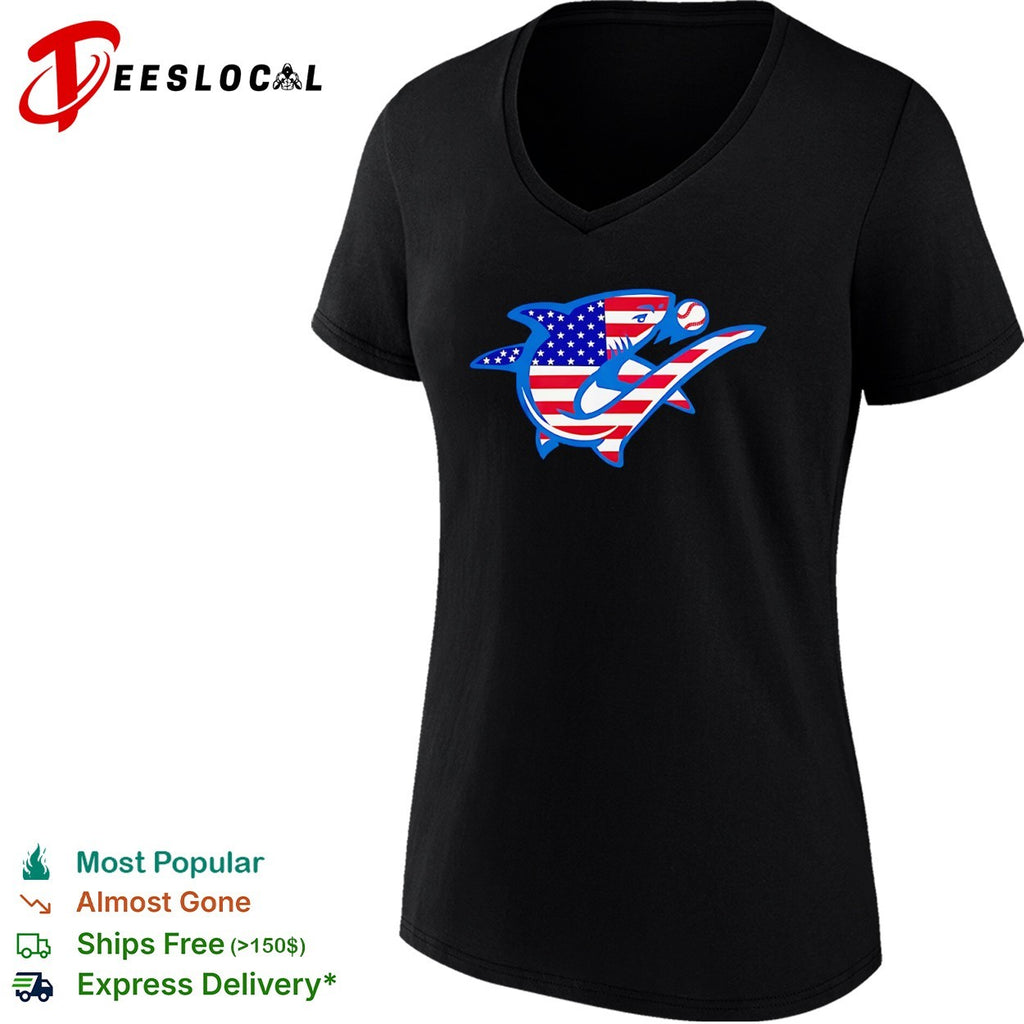 USA flag shark with baseball sports logo American animal shirt