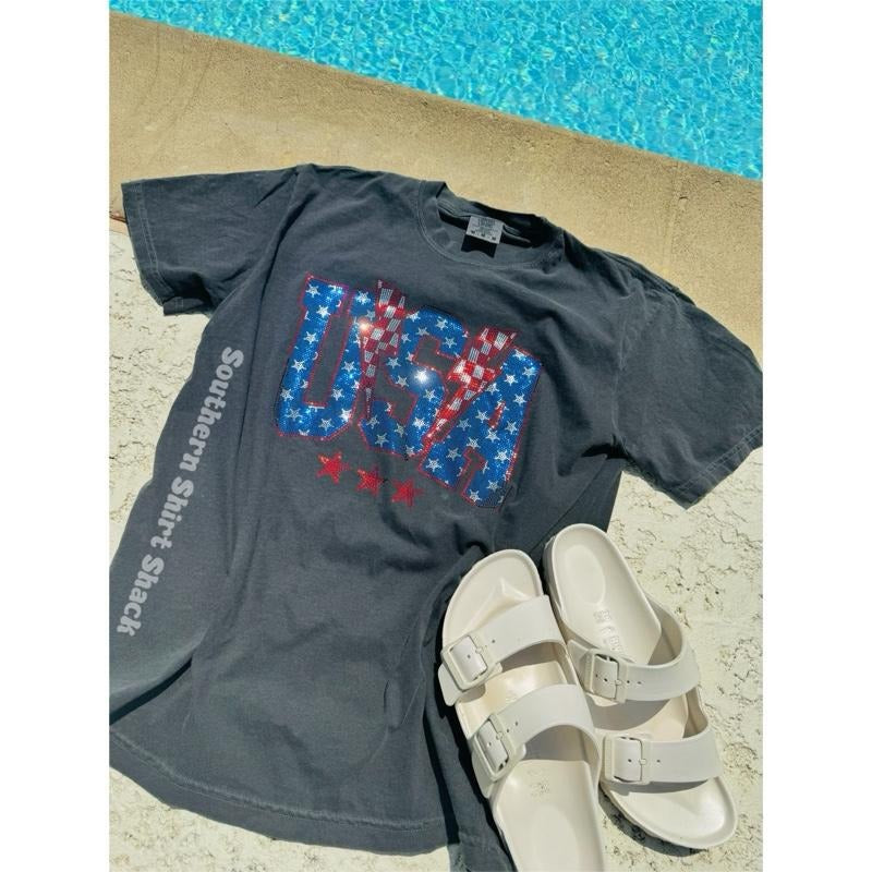 USA flat Sparkle T shirt  | Pepper comfort colors t shirt | 4th of July shirt | Graphic Tee Hoodie Sweatshirt