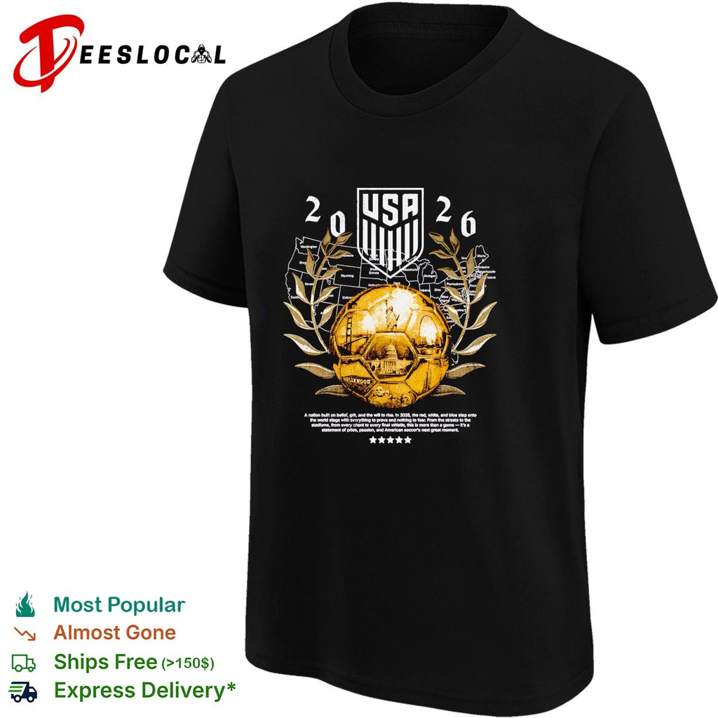 USA soccer 2026 gold emblem shirt
