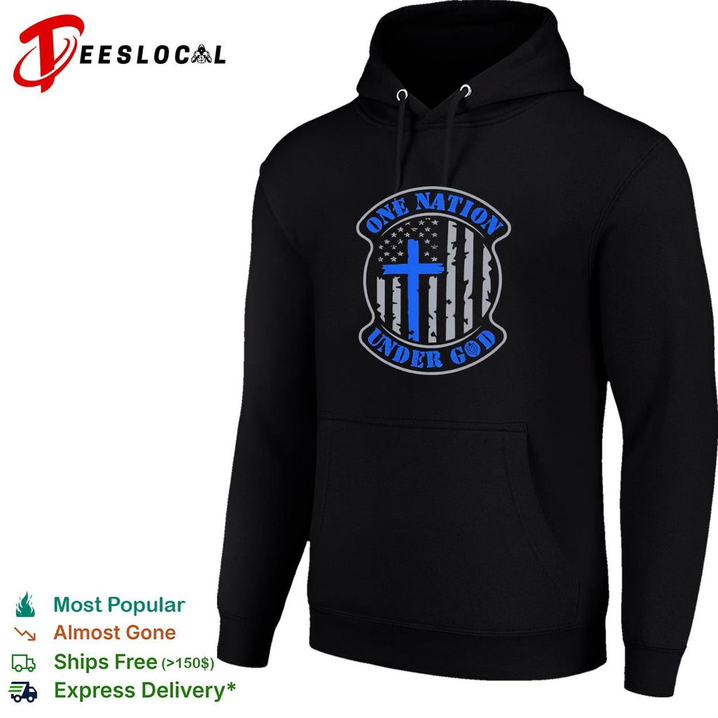 USA thin blue line Christian cross one nation under God shirt