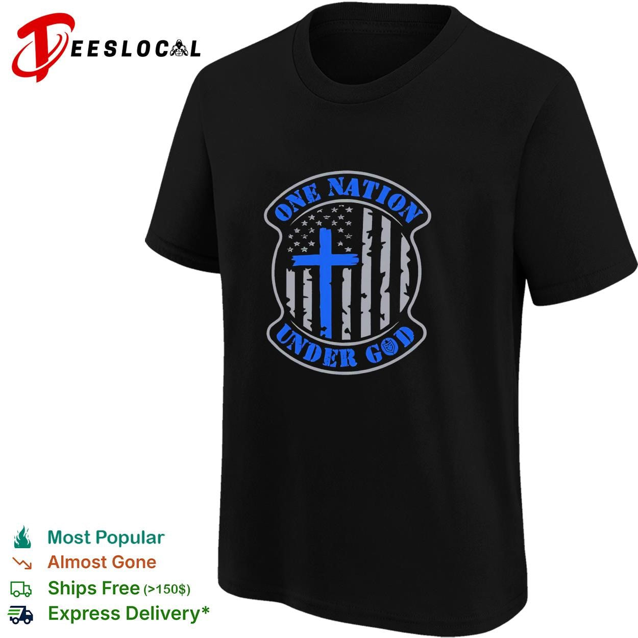 USA thin blue line Christian cross one nation under God shirt