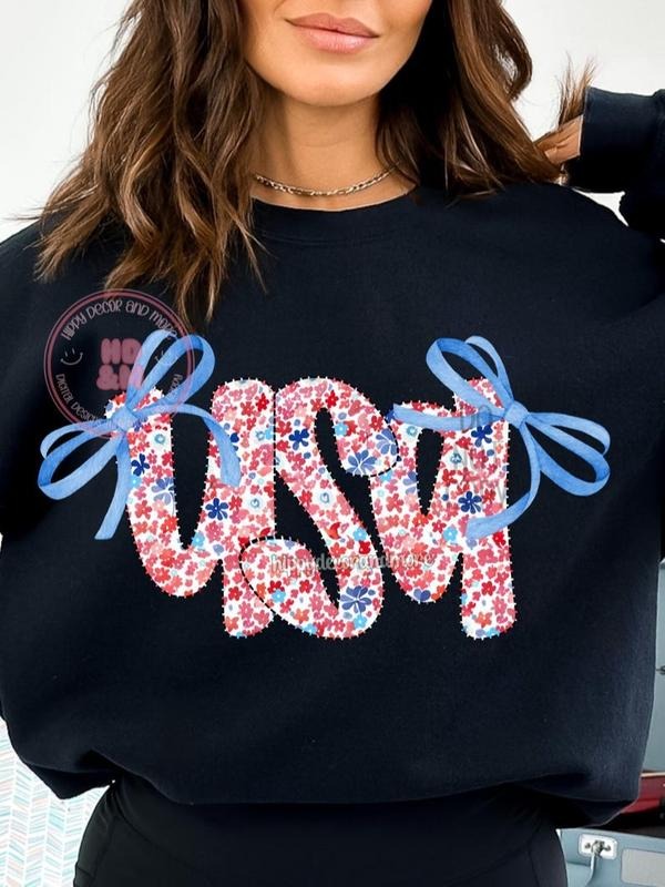 USA tshirt 4th of July Shirt, 4th of July sweatshirt, Red White Blue Letters tshirt, Ditsy Flowers Grandmillenial...