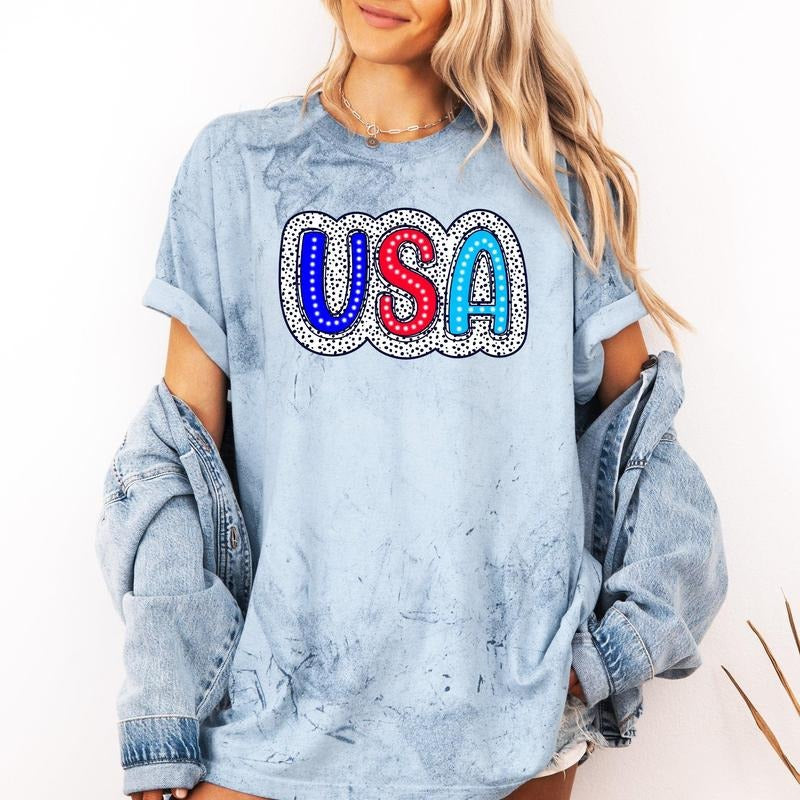 USA, Dalmatian Print, Patriotic, Red, White, Blue, America, 4th of July, Color Blast Tshirt Comfort Colors T-Shirt,...